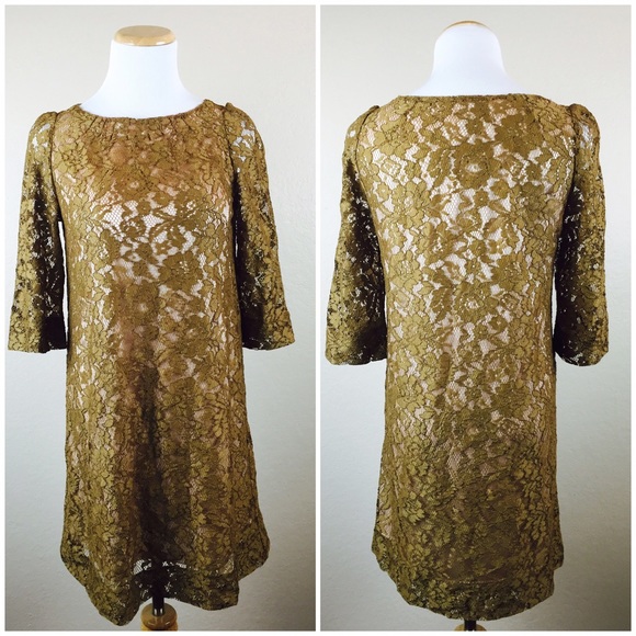 FOSSIL Brown Floral Lace Ruth Tunic Long Sleeve Dress XS Shift Classic Preppy - Picture 5 of 5
